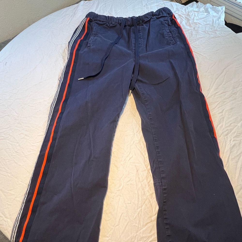 Anthropologie Maeve classic blue striped track pants